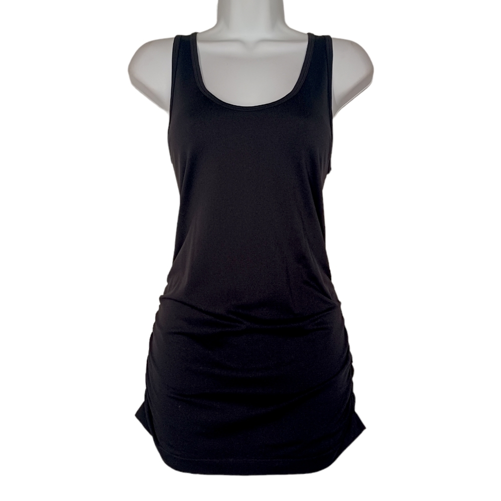 A:GLOW Maternity Black Ruching Scoop Neck Sleeveless Stretchy Top Large NWT